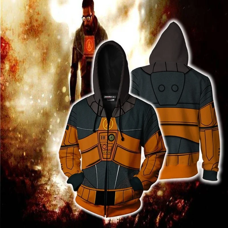 

Men Hooded Half Life 3D Printed Hoodies Casual Tracksuit Zipper Jacket hooded hip hop Spring Autumn Tops