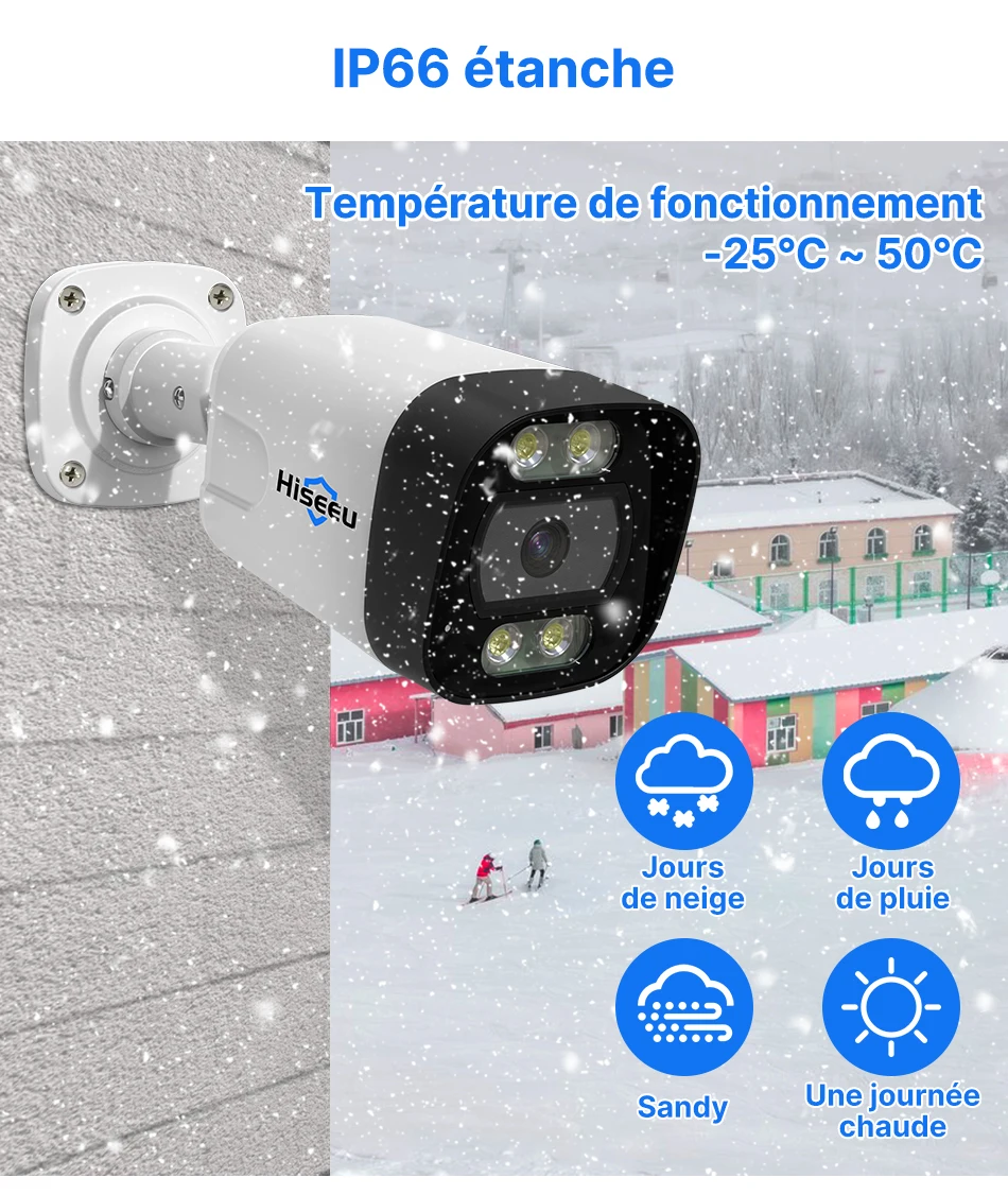 Hiseeu 5MP CCTV 10CH 4K NVR POE ONVIF Kit Caméra IP Camera Voiture Vigilância De Recul Security Protection Appareille Photo De Video Surveillance Maison pour La Maison Extérieure Camara Exterior