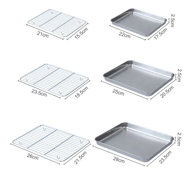 Stainless Steel Baking Tray Cooling Rack Set Grid Drying Distribution Frame Fruit Cake BBQ Tray Kitchen Multipurpose Oven
