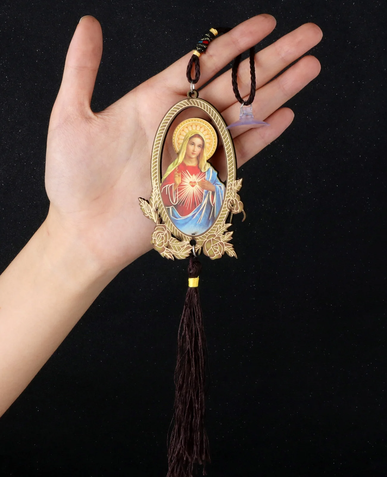 Diyalo Unsere Liebe Frau Jungfrau Maria Heiliges Herz Anhänger Holz Katholisches Auto LKW Behänge Home Decor Tür Ornament Kirche Taufe Geschenke