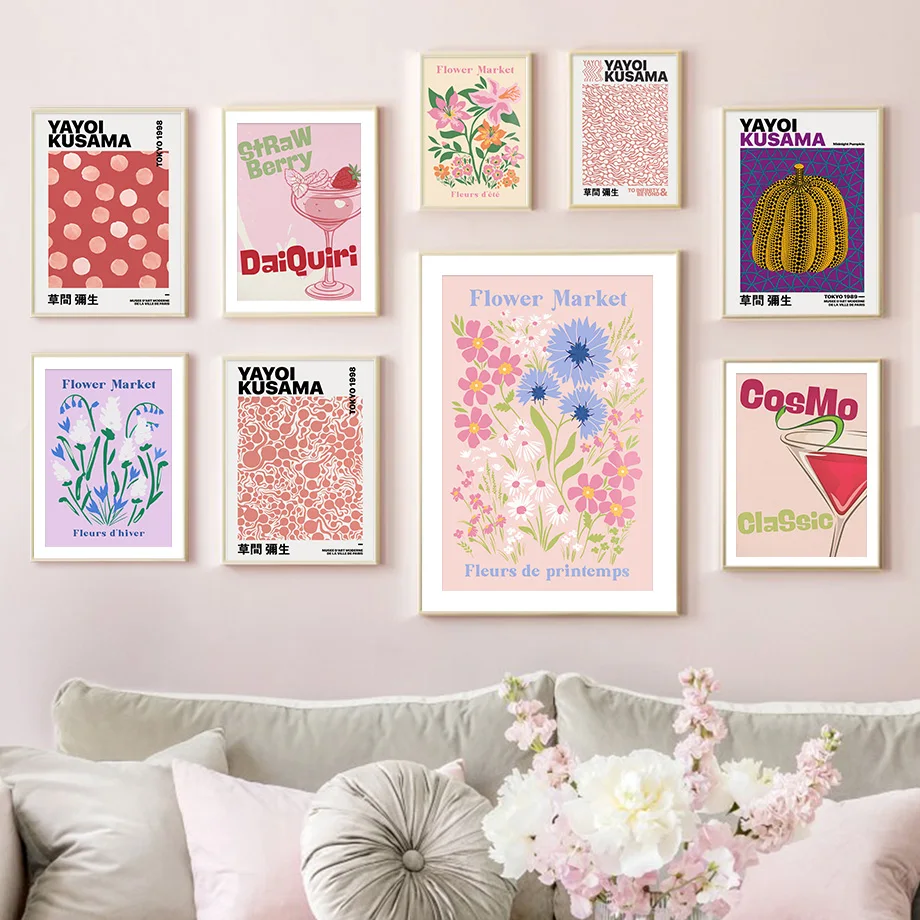 Yayoi Kusama Pumpkin Cocktail Abstract Nordic Posters And Prints Wall Art Canvas Painting Wall Pictures For Living Room Decor