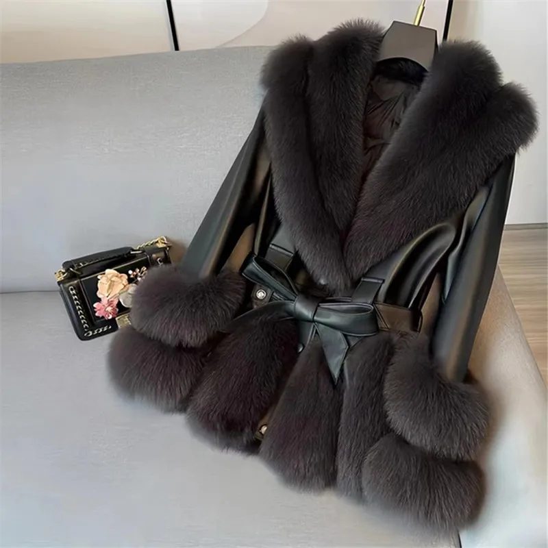 THINK 逆巻き FUR＊Damage Leather Boa Jacket