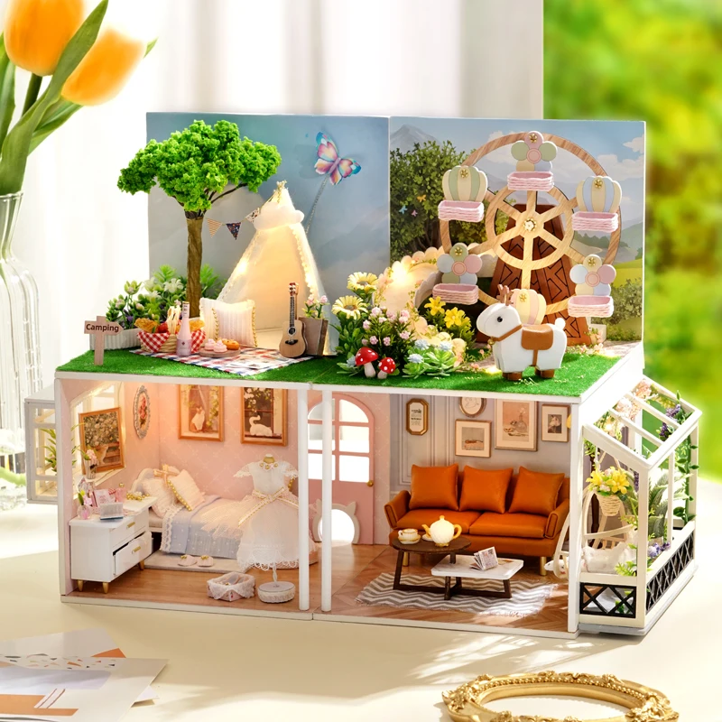 DIY Wooden Doll House Miniature Kits With Furniture Girls Bedroom