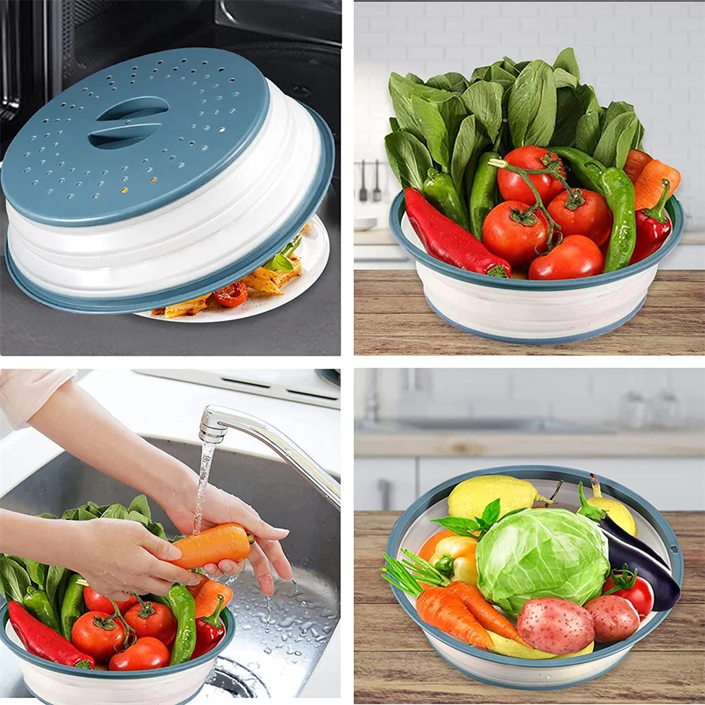 Microwave Food Cover Microwave Dust Cover Hook Cooking Lids Microwave Splatter Cover Heating Folding Cover Silicone Fresh-keeping Oil-proof Splash-proof