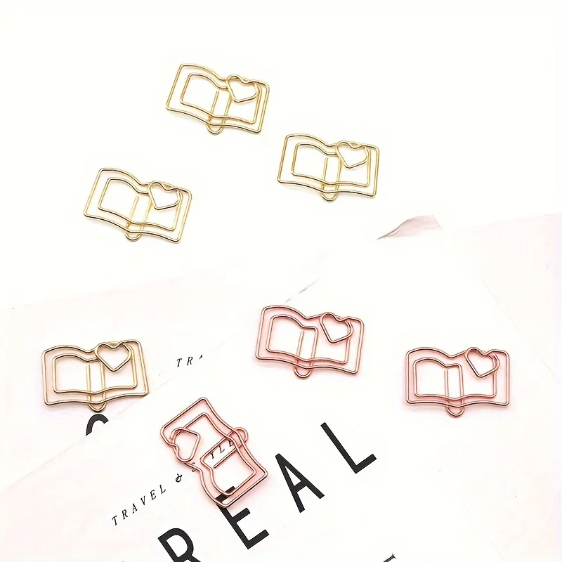 20pcs Heart-Shaped Bookmark Paper Clips in Golden & Rose Golden-Cute Metal Page Markers with Heart Cutout, Ideal for Students
