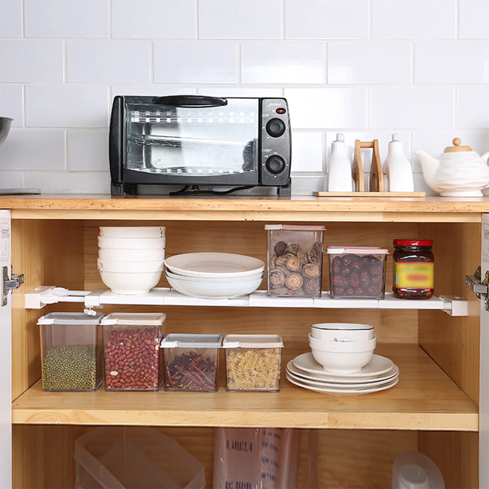 Expandable Kitchen Cabinet Shelf Organizers, Heavy Duty Adjustable