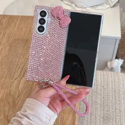 Korean Cute 3D Bowknot Glitter Rhinestone Phone Case with Full Screen Protection - Galaxy Z Fold 8 (Pink)
