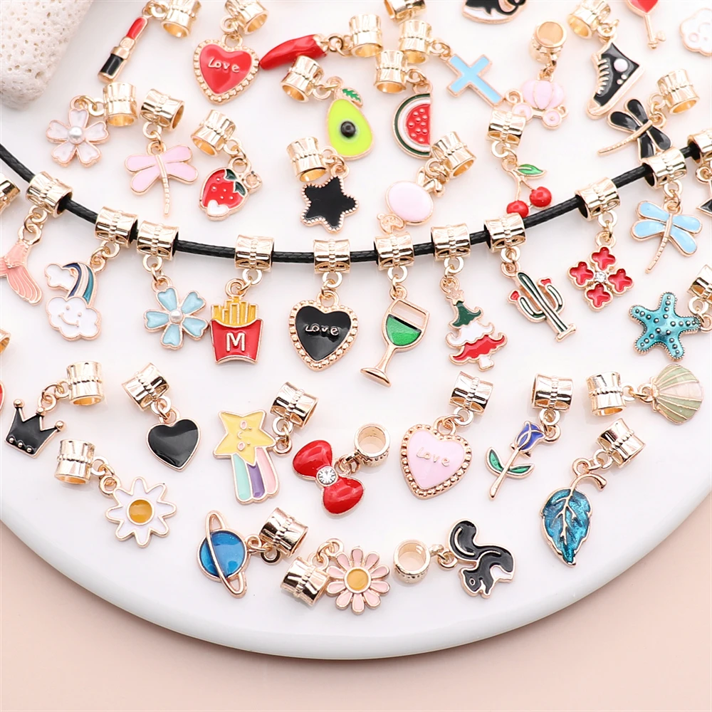 30PCS Colorful Enamel Girly Lovly Pendant Accessories for Women's Pandora  Style Charm Bracelet Personalized Jewelry Making