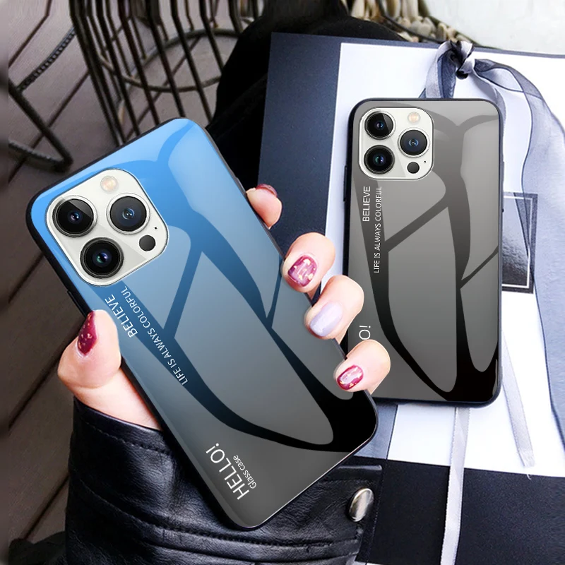 iphone 14 Gradient Glass Phone Case For iPhone 13 12 11 XS XR XSMax 7 8 Plus 14Max 12Pro 13Pro 11Pro Tempered Glossy_voghion.com