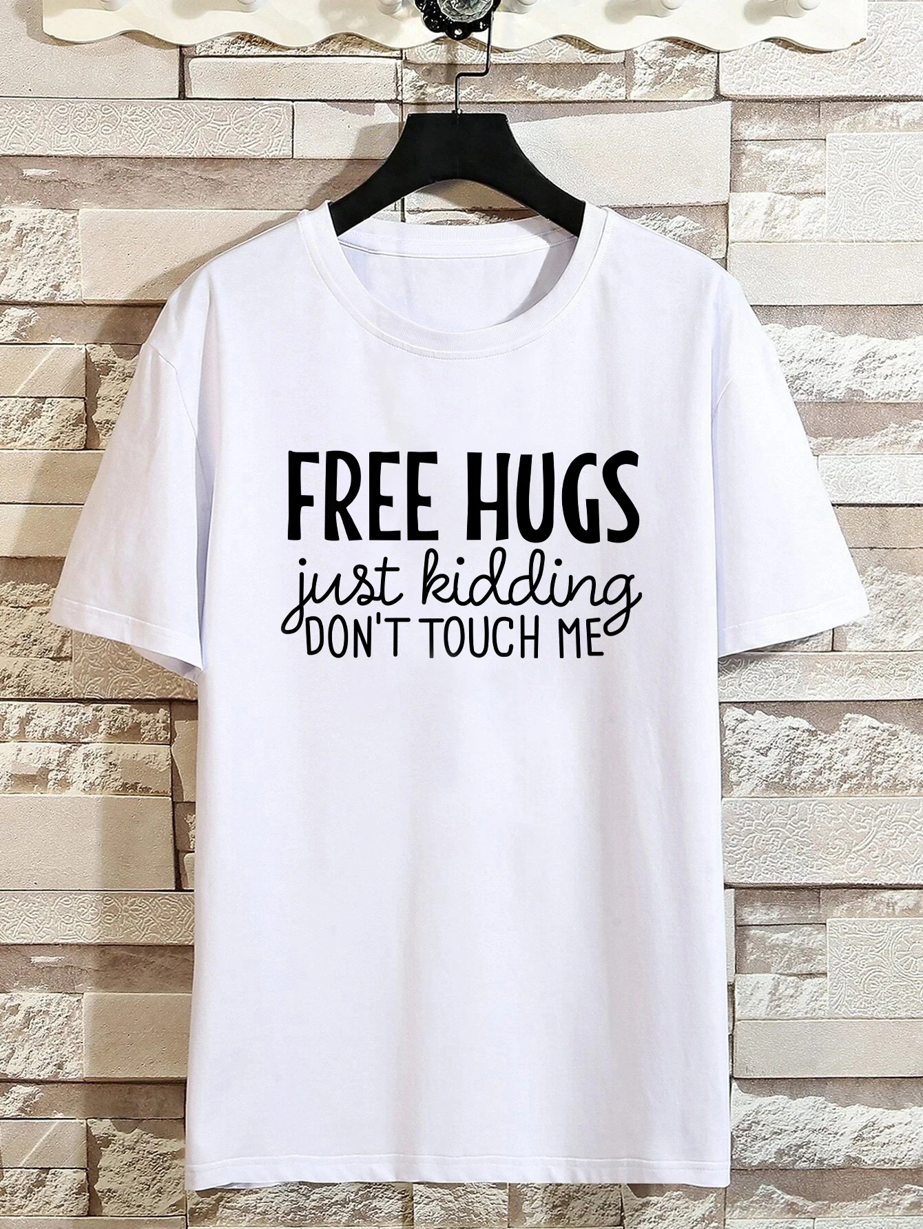 Herre-T-skjorte med bokstavtrykk og ensfarget motiv, bestselgere_voghion.com