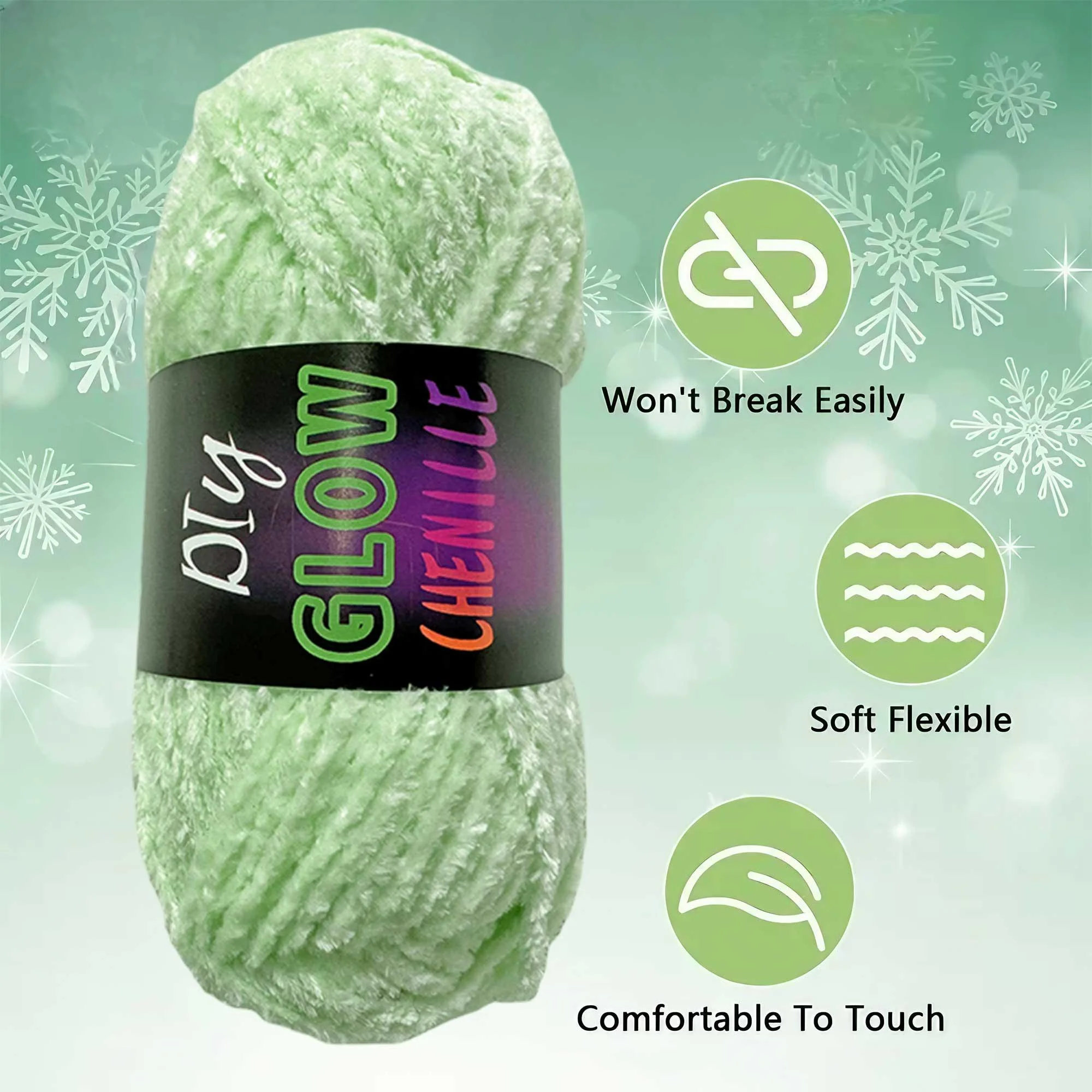 Luminous Chenille Velvet Yarn-Polyester Glow in Dark Yarn for Knitting, Crochet, Hand-Woven Dolls & DIY Creations