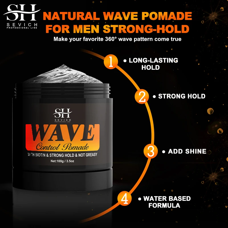 2023 Natural Wave Control Pomade for Black Men Strong Hold 360 Waves Layered Style Clay Wavy Grease Builder for Hair Silky Shine 4