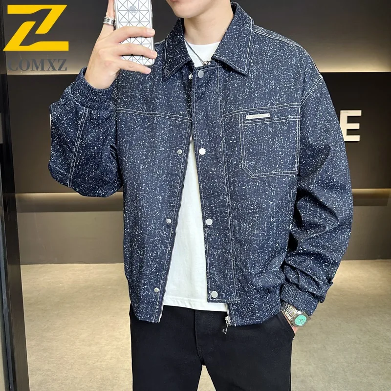 COMXZ Big Size Jacket Autumn Coat Men Fashion Solid Color American style Lapel Loose Fit Casual Outerwear 2025 New Outdoor Wear