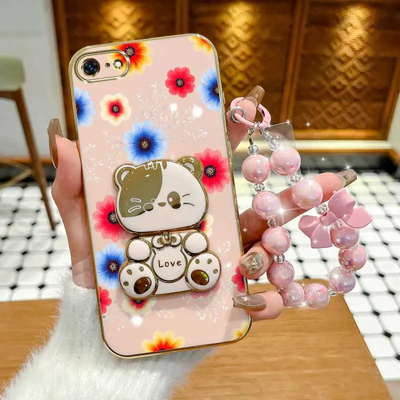 Colorful Flowers Phone Case Set with Lanyard and Stand