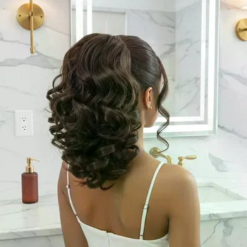 Extension per capelli sintetici con coulisse, coda di cavallo corta e riccia, accessorio elegante per uso quotidiano