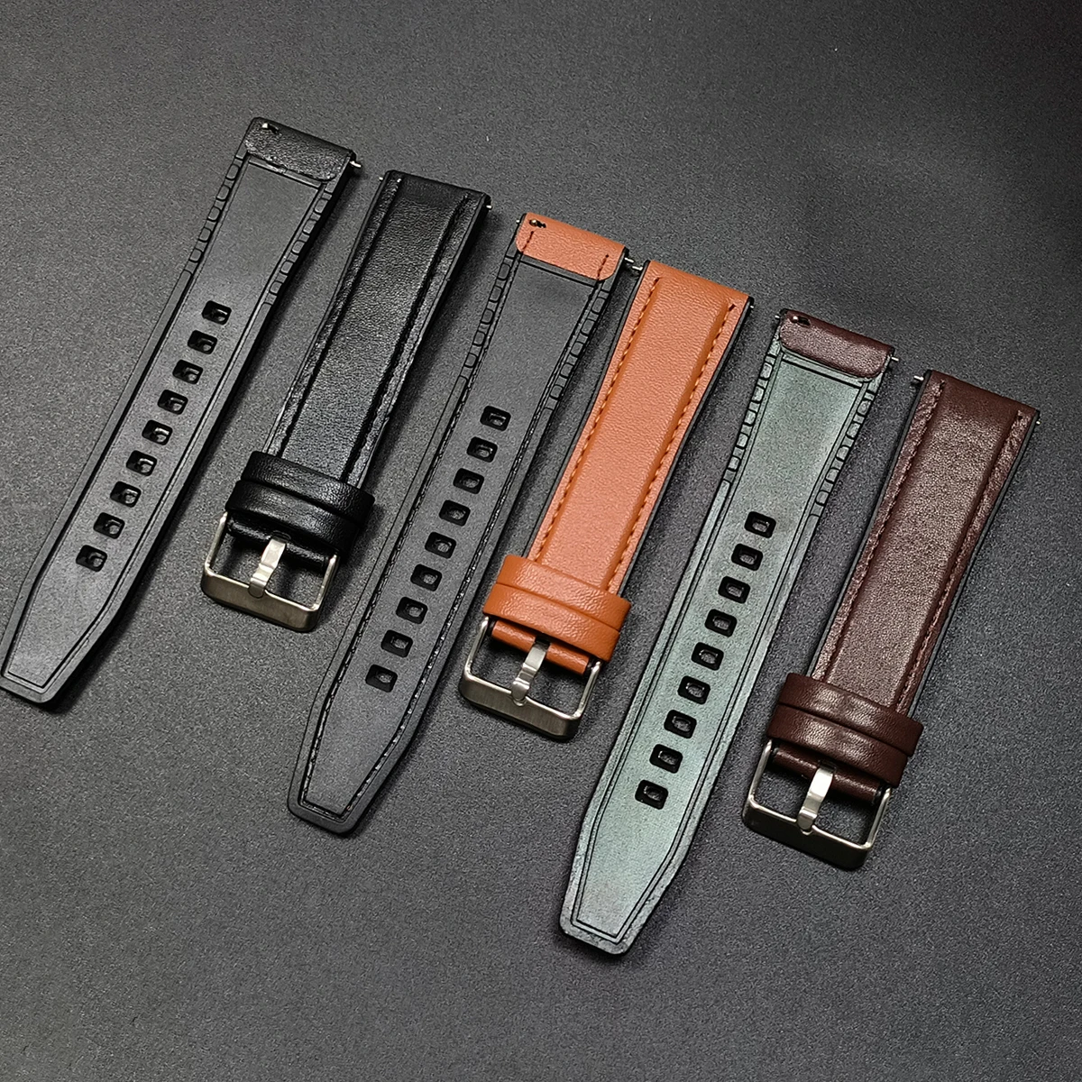 Premium 22mm Leather Silicone Watch Band - Compatible Replacement Bracelet Correa