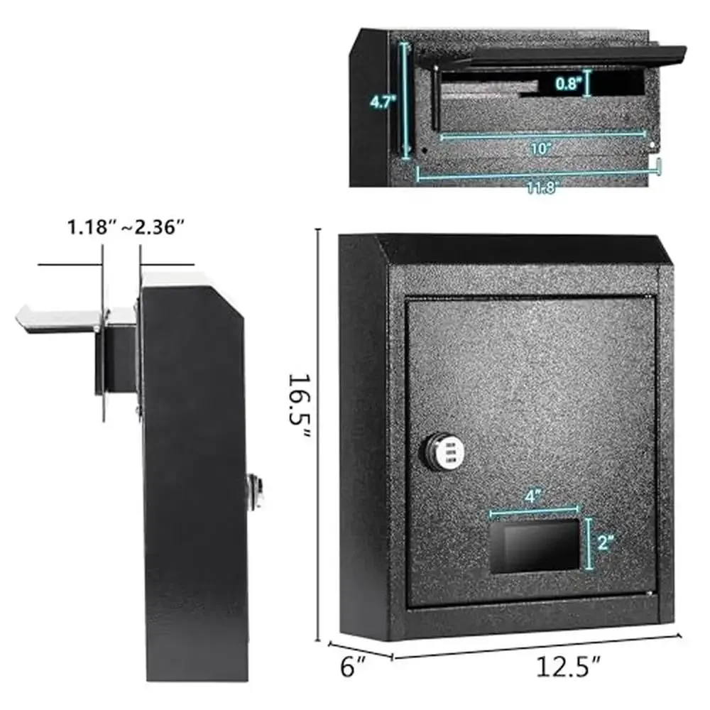 Mail Slot Door Drop Box Combination Lock Adjustable Chute Steel 16.5" x 12.5" x 6" Valuables Deposit Safe House Office Storage