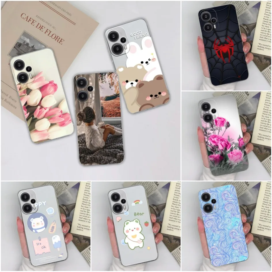 For Funda Xiaomi Redmi 12 Case Global Version 2023 Fashion Tulip Flowers  Matte Soft Silicone Phone Cover on Xiomi Redmi 12 Para