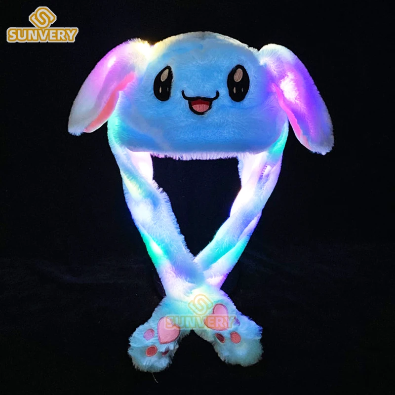 Glowing Plush Ear Moving Jumping Rabbit Hat Funny Glowing Ear Moving Bunny Hat Cosplay Christmas Party 5-18 Years and Adult rabbit earmuff toy