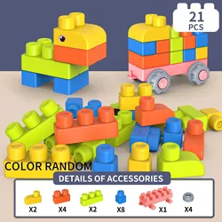 Enhanced Early Education Soft Rubber Building Block Set (Pink car 21pcs)