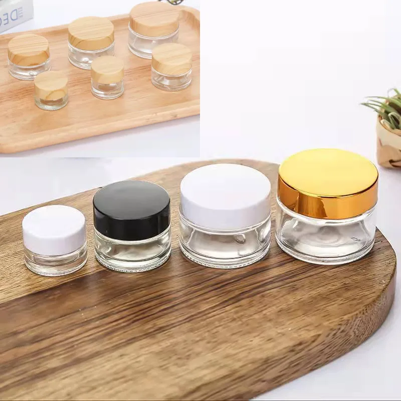 20pcs 10g-100g Empty Clear Glass Jar Straight Sided Cream Jars sliver/gold/black lid inner liner empty cosmetic container jars 5