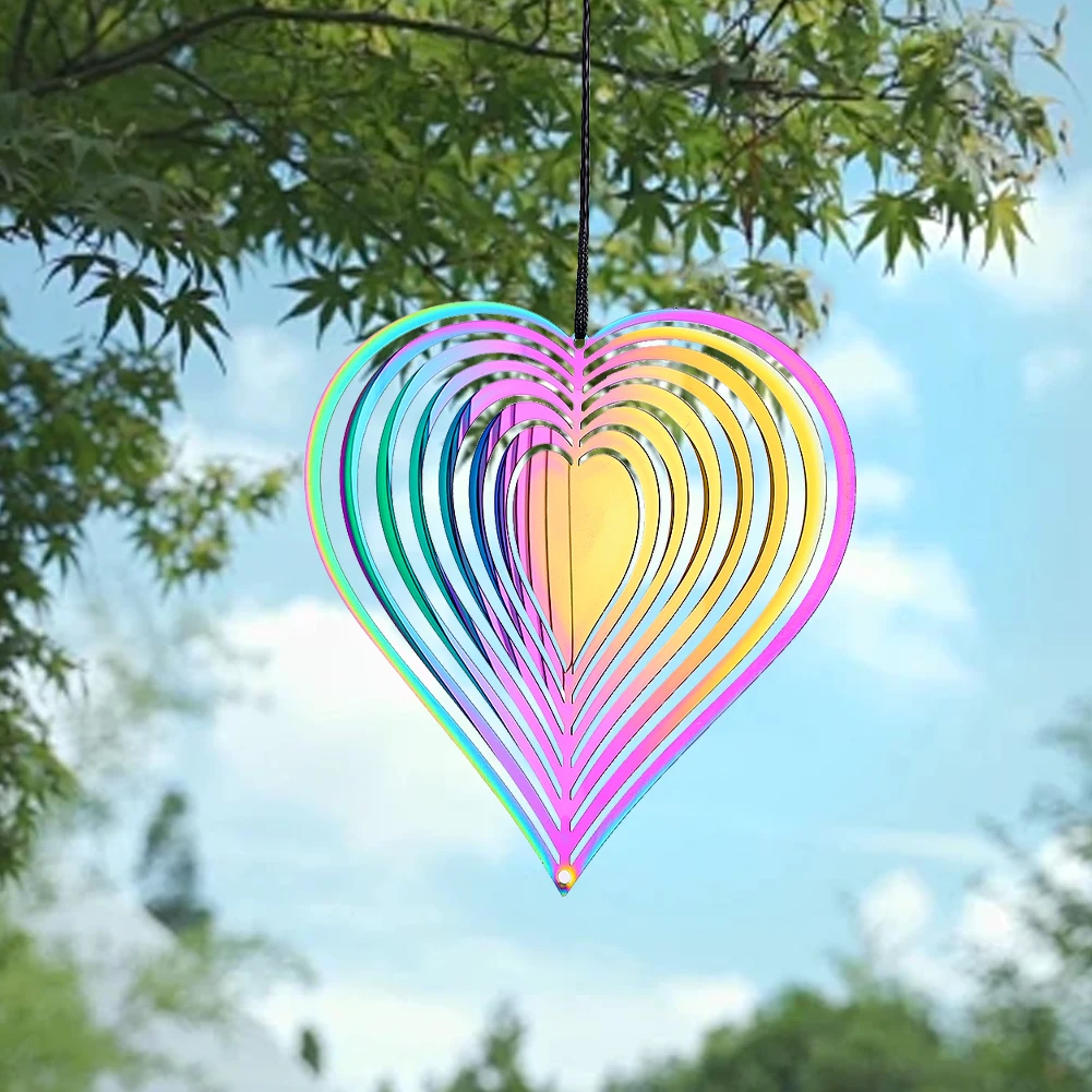 3.9inch Stainless Steel Heart Wind Spinnner Hanging 3D Magical Rotating Flowing Effect Wind Chimes Pendant Garden Yard Decor wind chimes,wind chime,windmill spinner