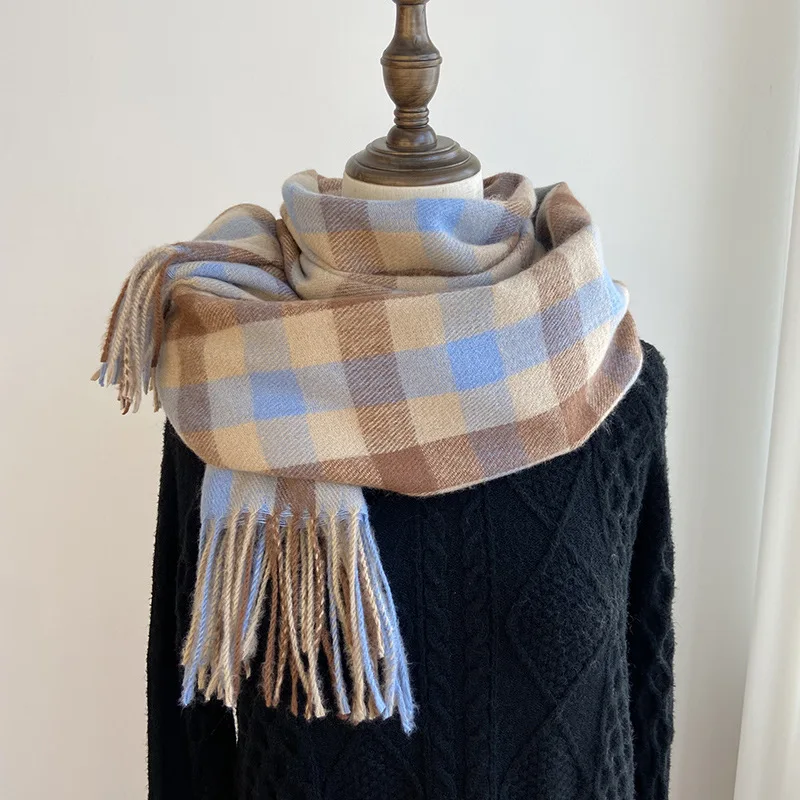 Pamwallymensa Women's Scarf Winter Luxury Brand Tippet Scarves for Ladies Plaid Shawls Warm British Style Thicken Man
