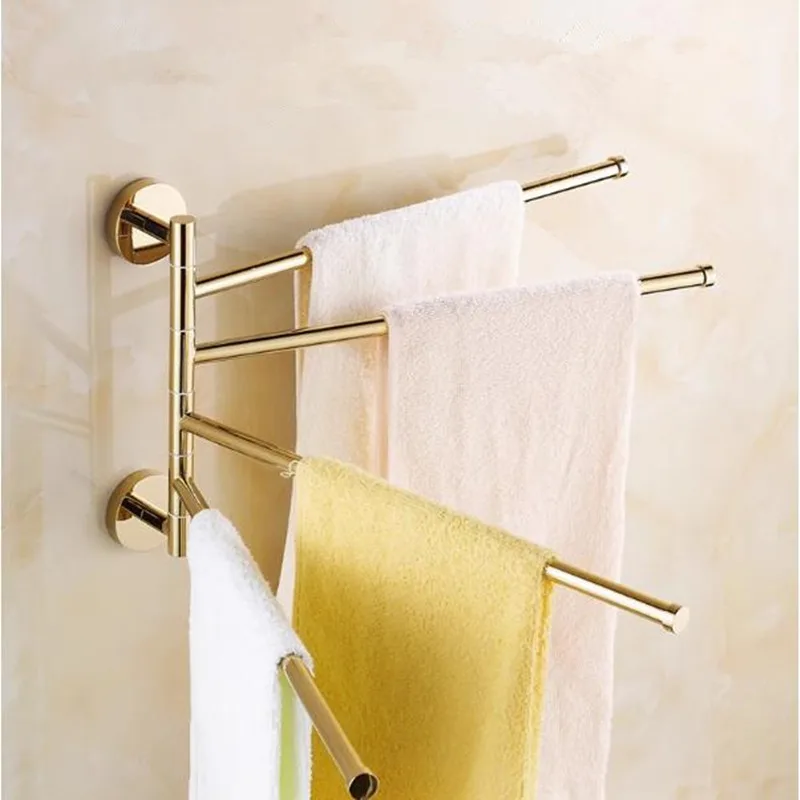 New and brief 2-4 Swivel Towel Bars Copper Wall Mounted 32cm Bathroom Towel Rail Rack Gold Bathroom Holder Hanger