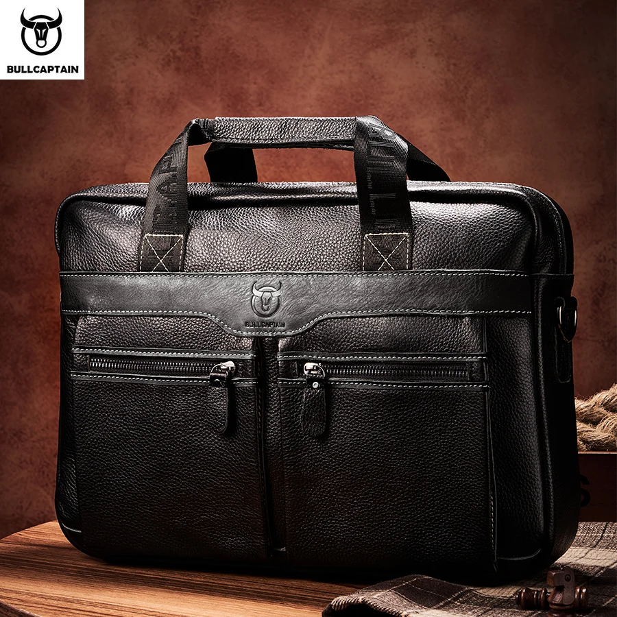 BULLCAPTAIN メンズ レザー ブリーフケース 15.5 インチのノートブック