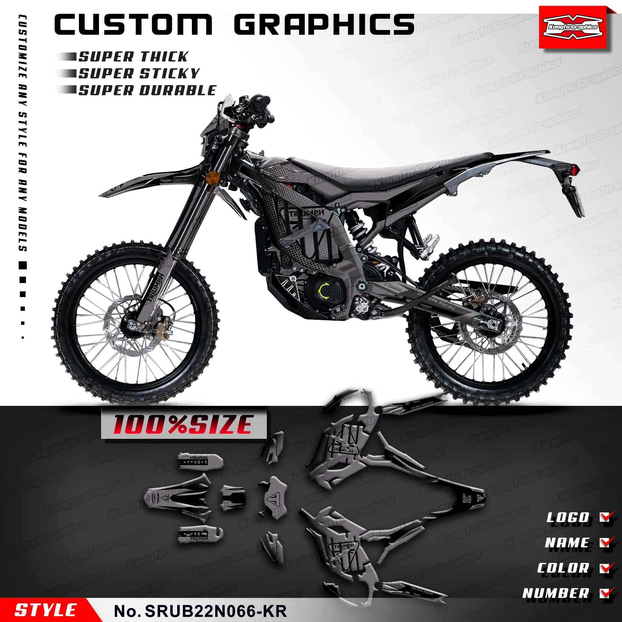 

KUNGFU графические мотоциклетные наклейки устойчивые к ультрафиолетовому излучению ламинатные наклейки для Sur-Ron Ultra Bee загрязнения eBike SURRON, SRUB22N066-KR