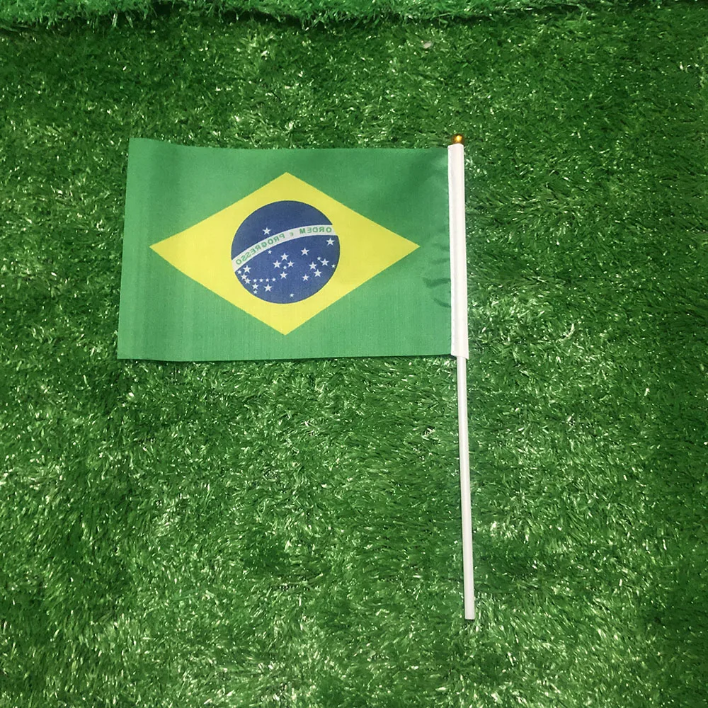 14x21cm Brazil's national flag hand waving flags with Plastic poles Brazil hand… - Image 5