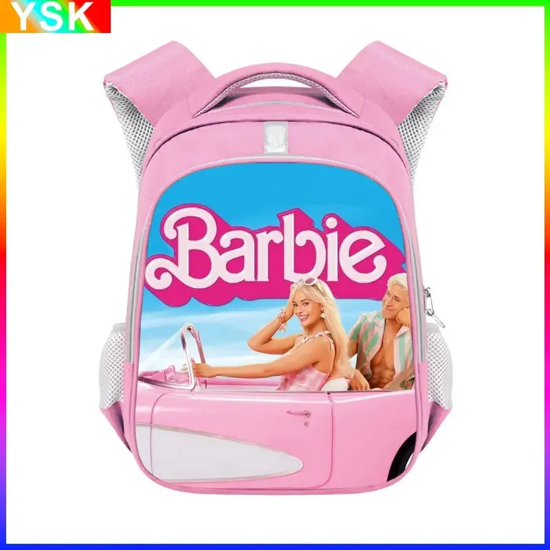 

MINISO Barbie Pink Barbie Girl Schoolbag Barbie Polyester Reflective Strip Backpack Large Capacity Student School Bag Mochila