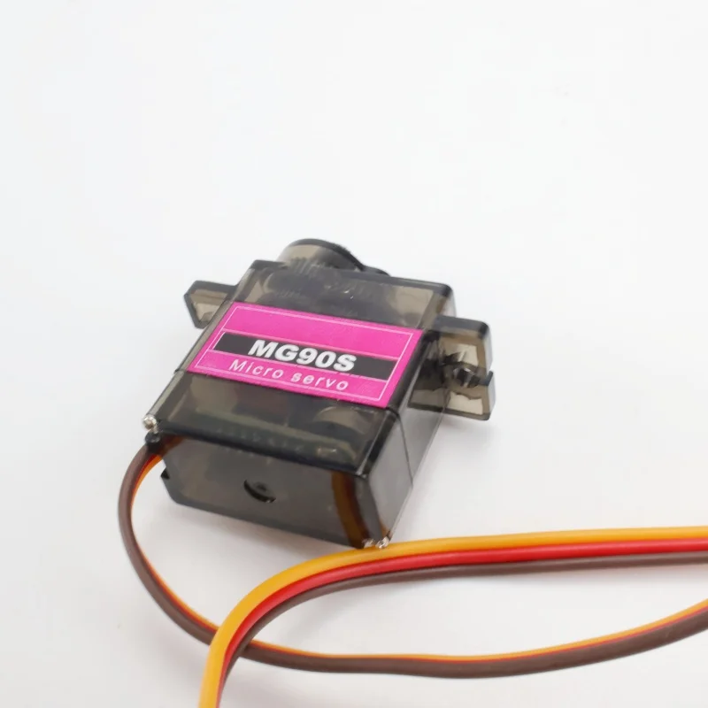 Servomoteur MG90S 9g engrenage métal montrant les connecteurs et le câblage