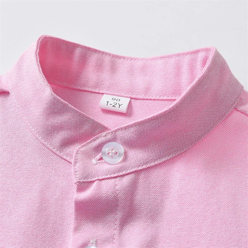 Kid Boy Girl Shirt Solid Color Button Down Mandarin Collar Long Sleeves Tops with Pocket