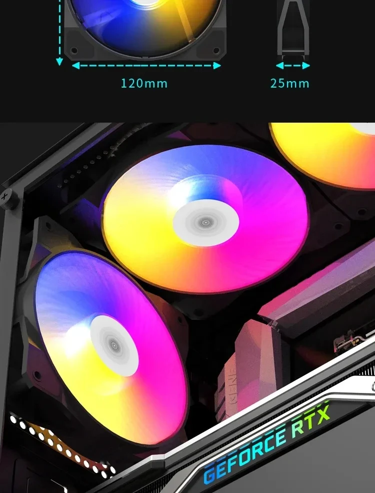 120mm RGB LED 12V PWM 4Pin 1100RPM Silent Cooling Fan for PC Case Water Cooling