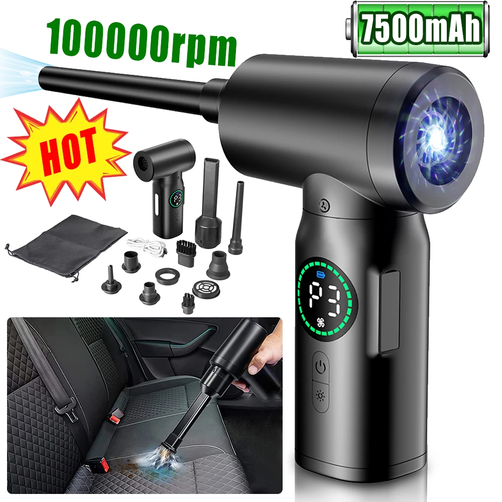 100000PRM Portable Compressed Air Duster 2 In 1 Blower And Vacuum Cleaner With LED Light For Home Car PRO Vacuum Cleaner 7500mAh