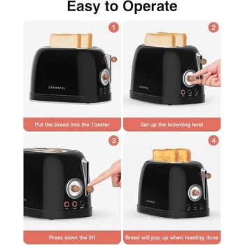 CROWNFUL 2-Slice Toaster Stainless Steel Extra Wide Slots Toaster Cancel Defrost and Bagel Functions for Toasting Bread Waffle 2