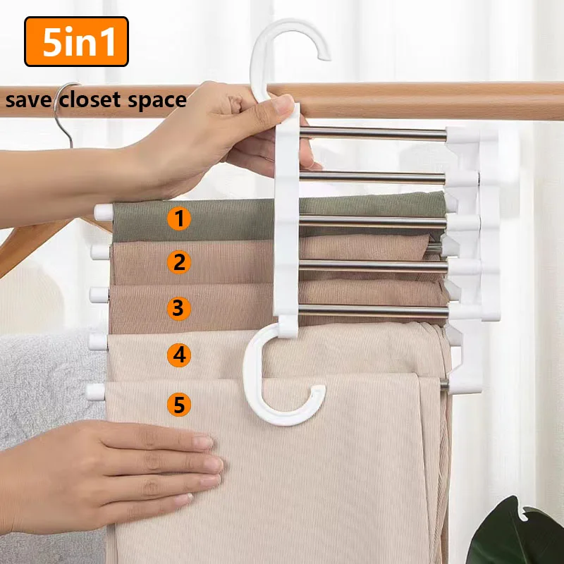 

Multifunctional Folding Pants Storage Hanger for Pant Rack 5 in 1 Clothes Organizer Hangers Save Wardrobe Space Bedroom Closets