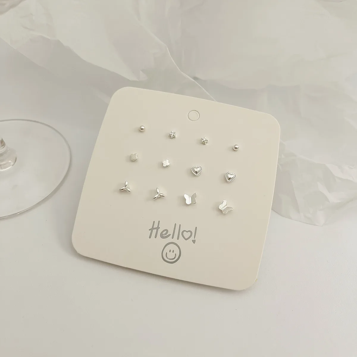 6 Pairs S925 Silver Needle Zinc Alloy Earrings Set Silver Color Flower Butterfly Heart Shape Cute Earrings For Women Jewelry 4