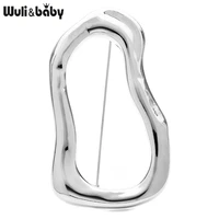 Wuli&baby Stainless Steel Big Circle Brooches Pins For Women Men 2-color All-match Geometric Brooch Gifts