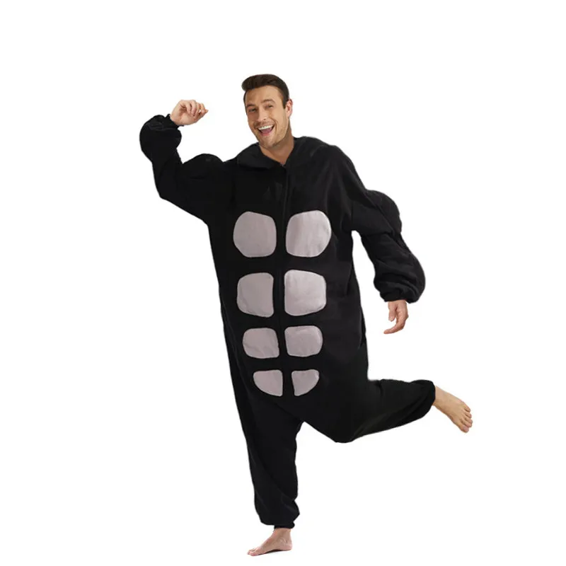 Men's Black Zipper Orangutan Kigurumi One-Piece Onesie Animal Cosplay Pajama Adult Cartoon Overall Winter Jumpsuit Homewear