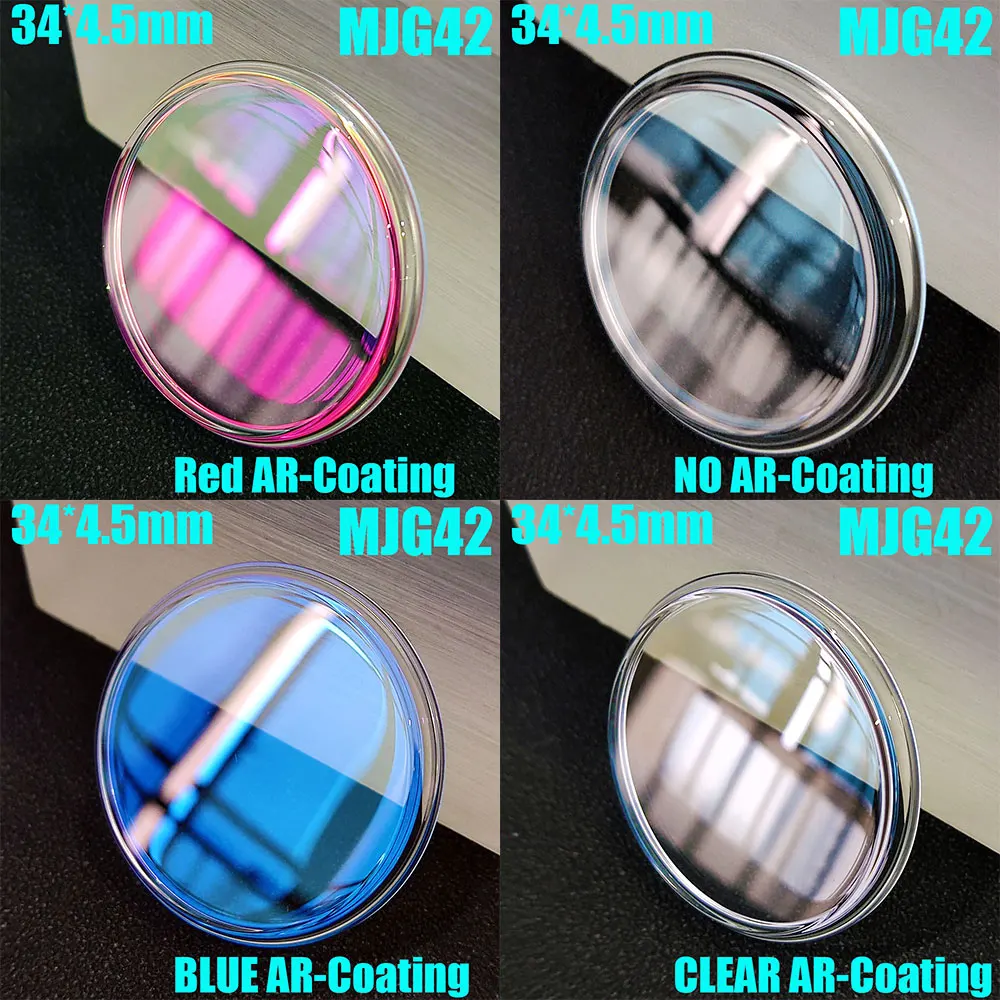 

34mm Pot Shame Watch Crystal Blue/Red AR Coating Big Chamfer Top Flat Mineral Glass Mod Parts Accessories Replacement
