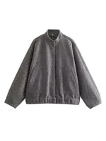 Nlzgmsj TRAF 2023 Spring Warm Gray Jacket Women Outerwear With Button Bomber Jacket Coat Women Thicken Coat Top women - Image 4