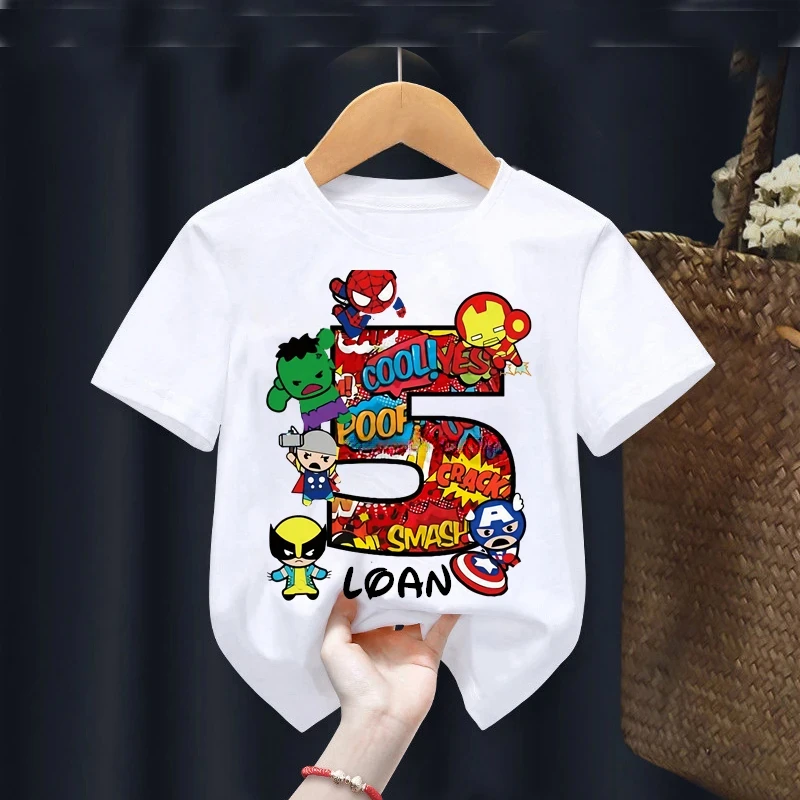 thumbnail image 1 of Camiseta de Spiderman de Marvel para cumpleaños de niño de 2, 3, 4, 5, 6, 7 y 8 años, camiseta personalizada con nombre para niña, ropa para fiesta de cumpleaños de superhéroe, 1 of 4