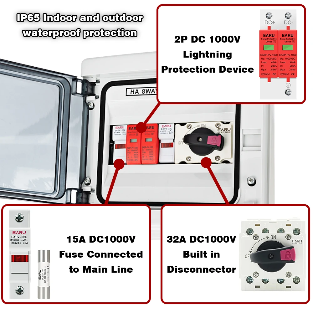 太陽光発電 PV コンバイナボックス雷保護 2 入力 2 出力 DC 600V ヒューズ MCB SPD 屋外防水ボックス IP65 -  AliExpress 太陽光発電PVコンバイナーボックス（雷保護付き）2入力2出力DC 500V 15AヒューズMCB SPD防水ボックスIP65 HA