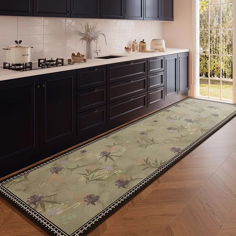 PVC Kitchen Floor Mats Retro Design Oil-proof Waterproof Bathroom Carpets Non-slip Wear-resistant Balcony Rugs 러그 Ковер Alfombra