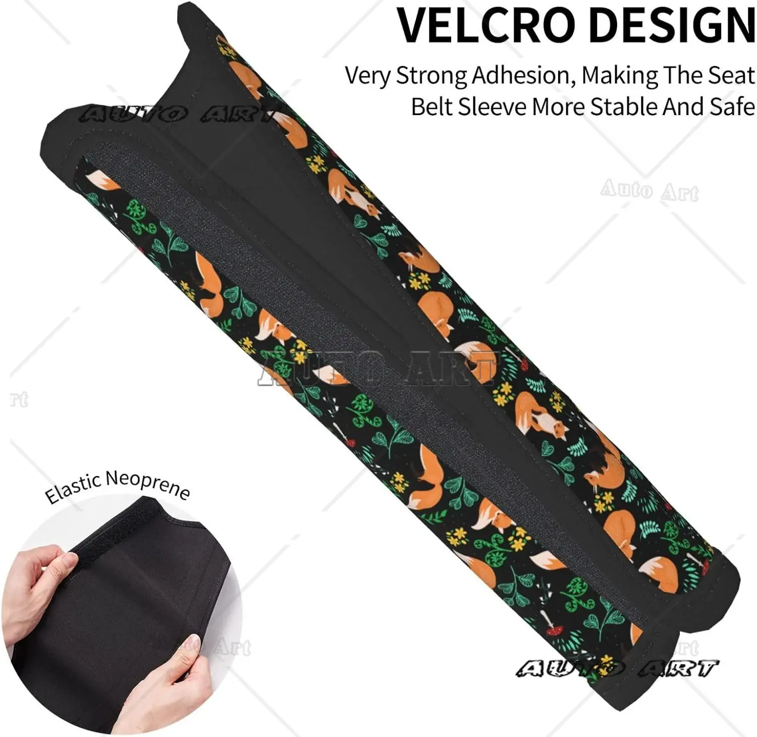 2 Pack car seat belt cushion pad cover red mushroom green leaves flowers floral fox black seat belt shoulder strap covers