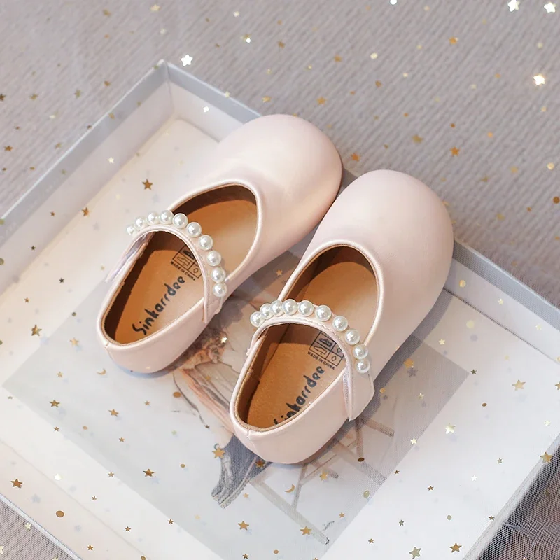 White Leather Kids Mary Janes Shoes for Girls with Beading