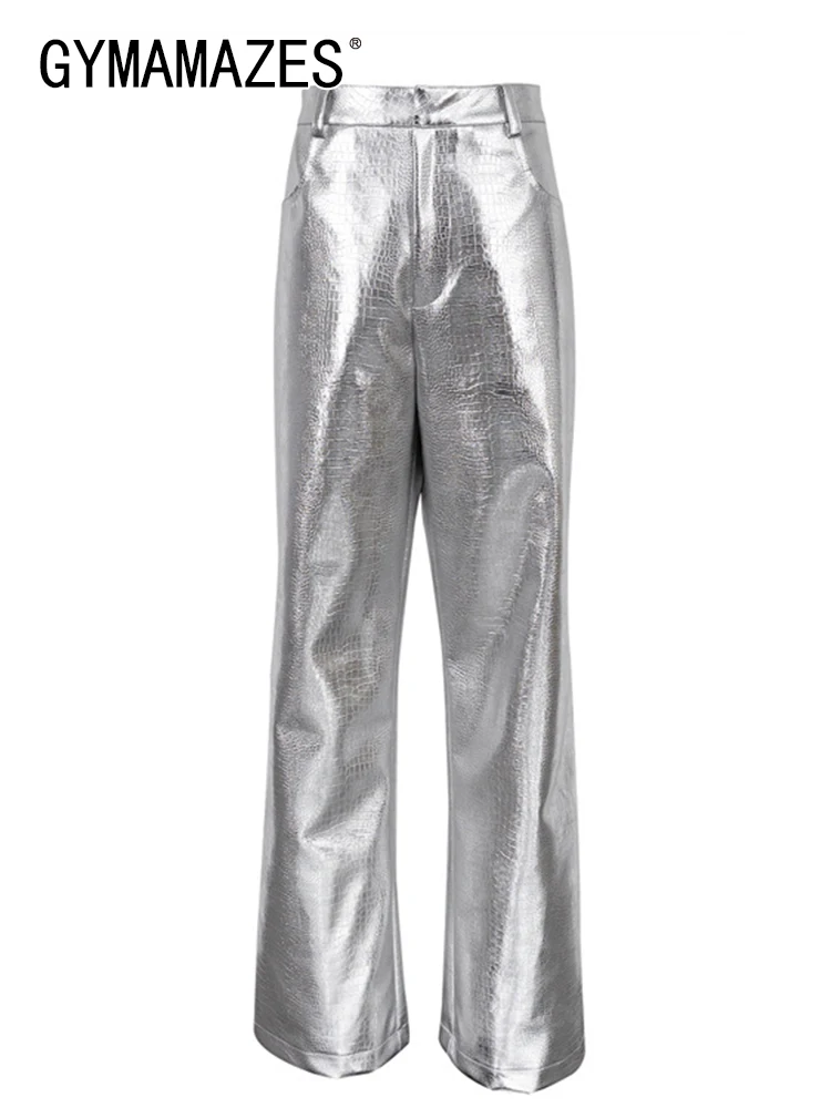 

GYMAMAZES Solid Miniamlist Pants For Women High Waist Patchwork Pockets High Street Temperament Wide Leg Pant Female Fashion New