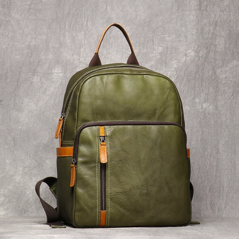 Men's Genuine Leather Travel Backpack Leisure College Teenager Backpacks School Backpack Man 15" Laptop Bag Leathfocus 5